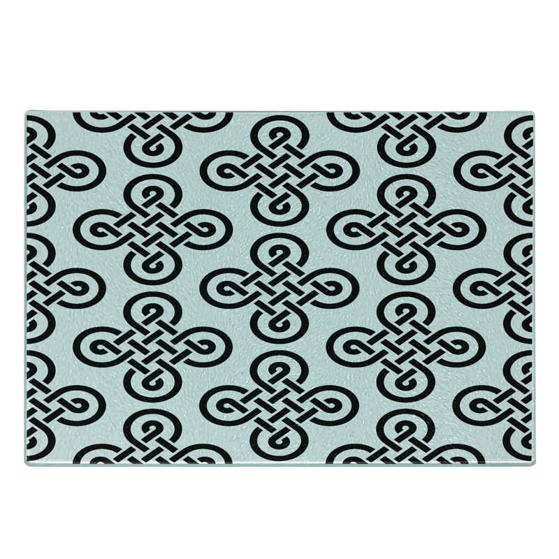 Ambesonne Irish Tempered Glass Cutting Board Old-Fashion Knot Motifs Black White