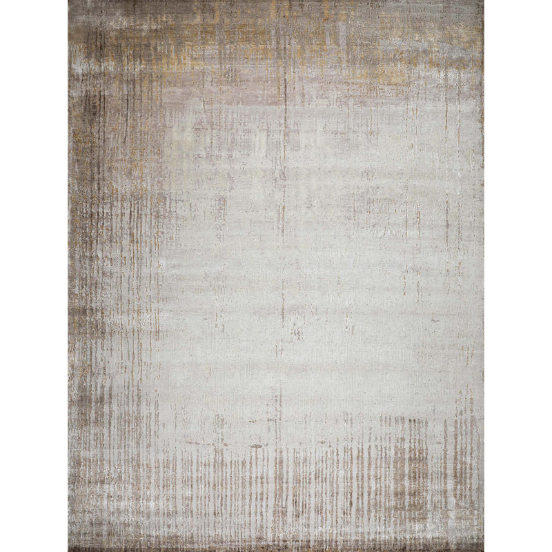 Hand Knotted Area Rug in Ivory And Rust, Rectangle 8' x 10'