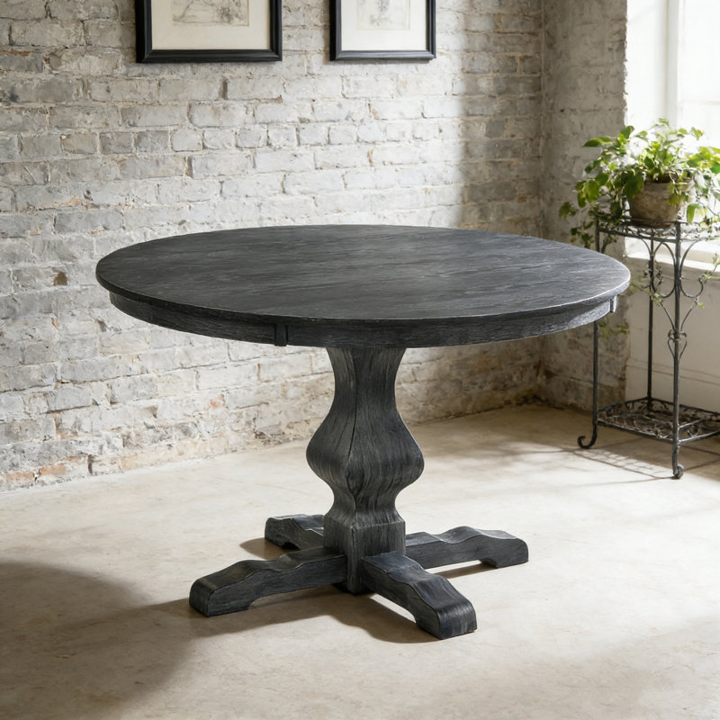Round Dining Table With Sturdy Base, Charcoal Grey