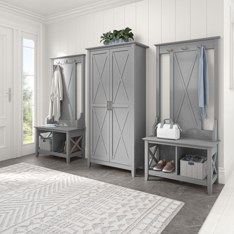 Huckins Hall Tree 31.69'' Wide with Bench and Shoe Storage, Grey