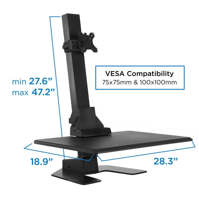 Convertisseur de bureau électrique debout Mount-It, support de table avec support pour écran, plateforme de 28 po de largeur