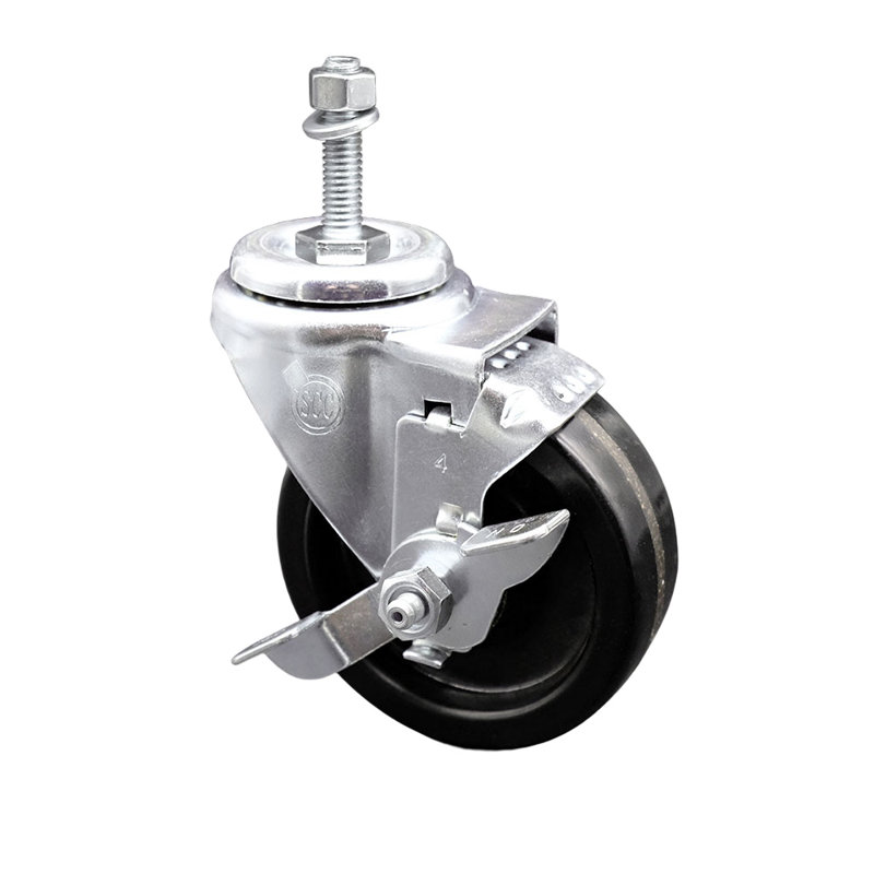 Roulettes à tige filetée pivotante de 4 po à roue filetée de 10 mm avec frein SCC