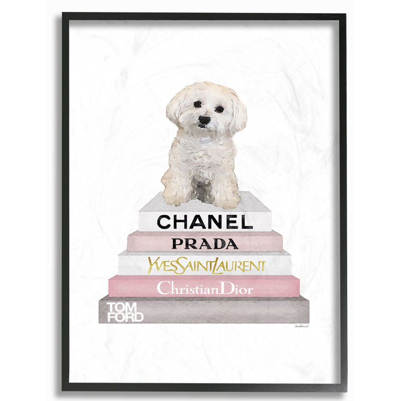 « mode designer pet dog bookstack blanc rose », impression, Toile tendue, H 30 po x l 24 po x P 1,5 po
