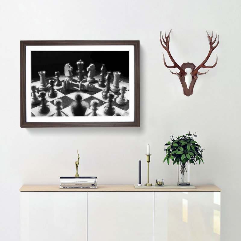 Chess Checkmate - Picture Frame Painting Print, 27cm H x 36cm W x 2cm D, Walnut Framed