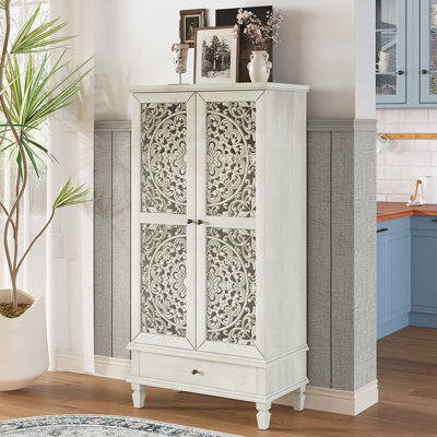Armoire décorative en bois sculpté à 2 portes de style rétro avec tiroir et pieds en bois massif pour un rangement polyvalent et un attrait esthétique