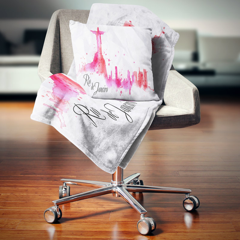 Coussin silhouette paysage urbain Rio De Janeiro, 16 po x 1 po, Coussin décoratif, Rose