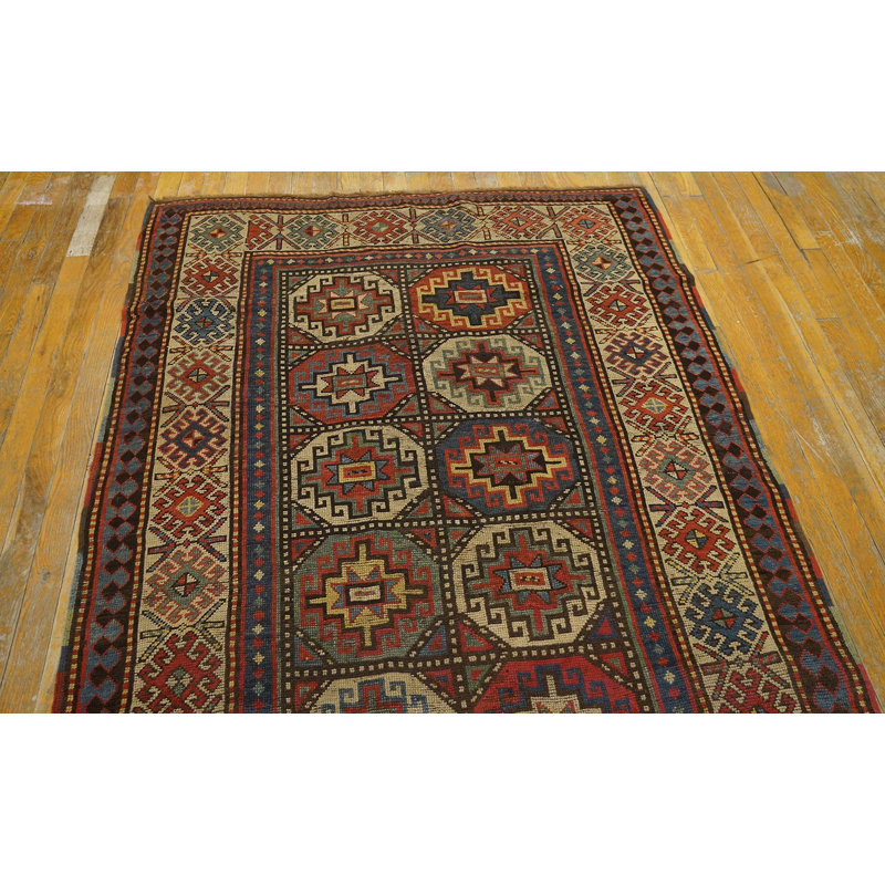 Bold Antique Caucasian Tribal Geometric Pattern Colorful Moghan Rug