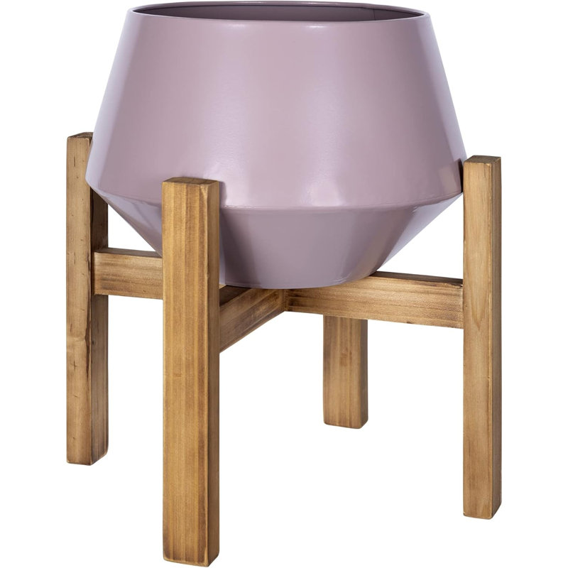 Hexagonal Planter With Wooden Base