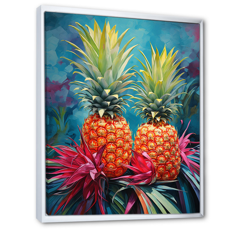 Oasis tropicale ananas sur toile, H 32 po x l 24 po x P 1 po, Cadre flottant blanc