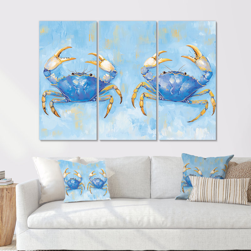 «Blue Yellow Coastal Crab Bataille», ensemble de reproductions d'art mural animaux, Métal métal, H 28 po x l 36 po x P 1 po