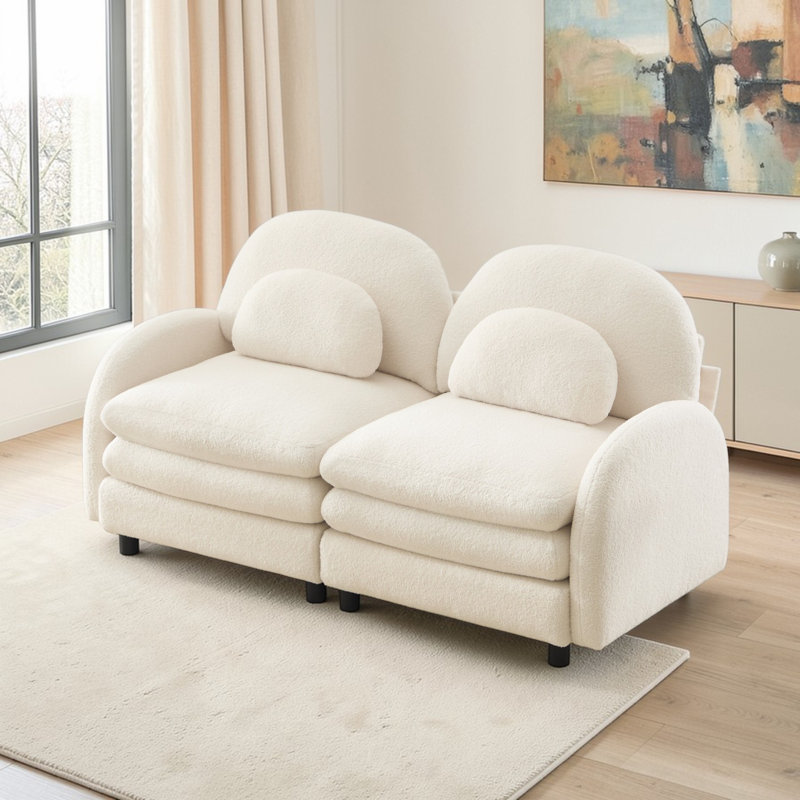 Canapé-lit Geneveve Teddy, Blanc beige