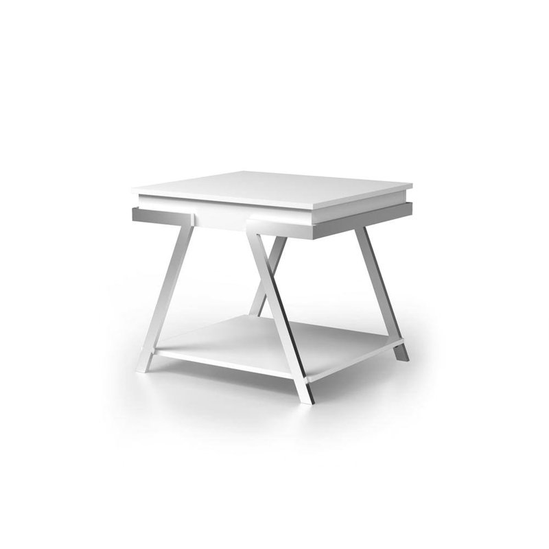 Table de bout blanche de style contemporain avec cadre chromé ultrabrillant