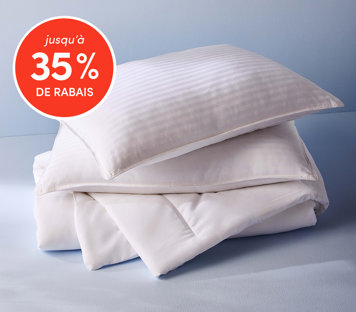 Essentiels de literie et salle de bain jusqu'à 35 % de rabais avec oreillers et couette blancs
