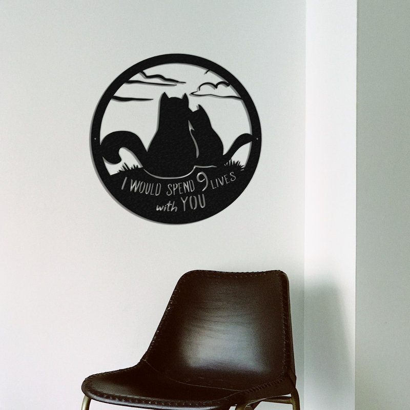 Cat Lives Wall Décor, Silver, 15" H x 15" W x 0.06" D