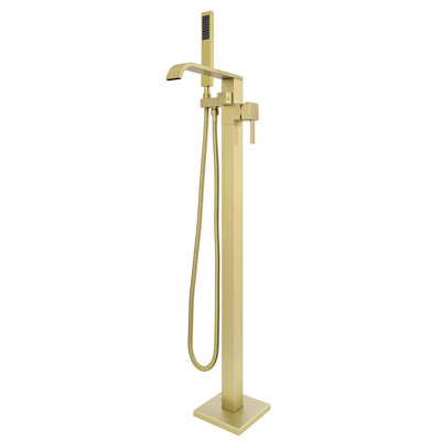 Free Standing Tub Faucet, High Flow Freestanding Bathtub Faucet with Waterfall Spout & Handheld Shower, 360°Swivel Tub Filler, Brass Body