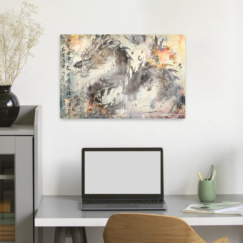 Impression d'art contemporain majestueux dragon chinois, 16" H x 24" W