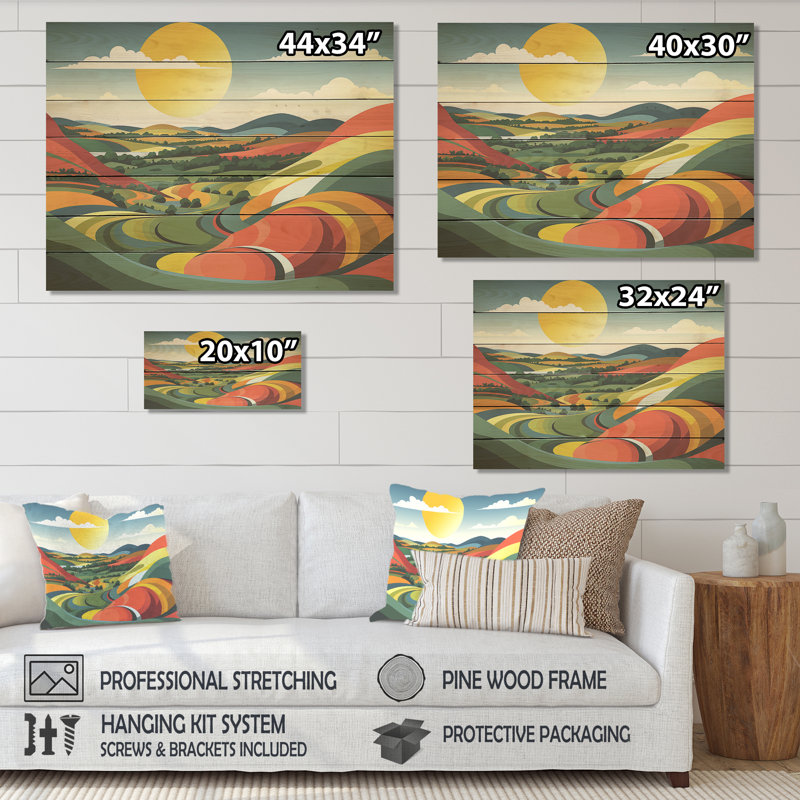 Multicolore «Bold Country Side Landscape I», prairie sur bois, H 24 po x l 32 po