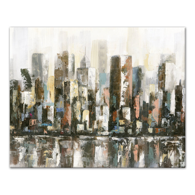 Paysage urbain réfléchissant - Peinture, Toile tendue, H 16 po x l 20 po x P 1,25 po