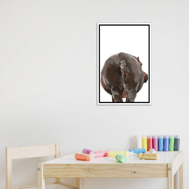 Art hippopotame, Toile blanche encadrée, H 48 po x l 32 po x P 1,5 po