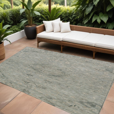10' X 14' Sage And Beige Floral Washable Indoor Outdoor Area Rug