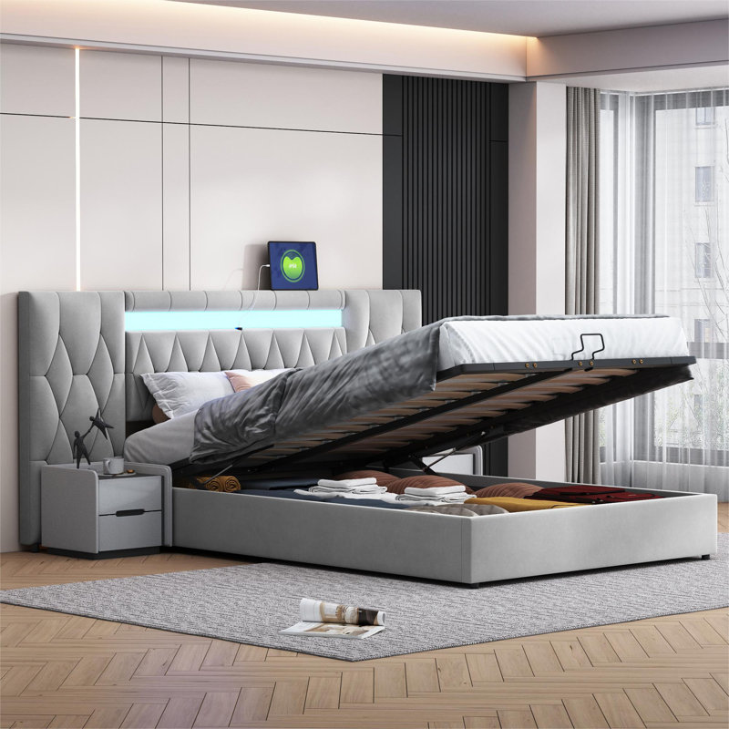 Nekane Upholstered Bed, European Double (140 x 200cm), Grey