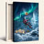 «Ice Climber Over Illuminated Igloos Under Green Aurora», art mural-1335941807