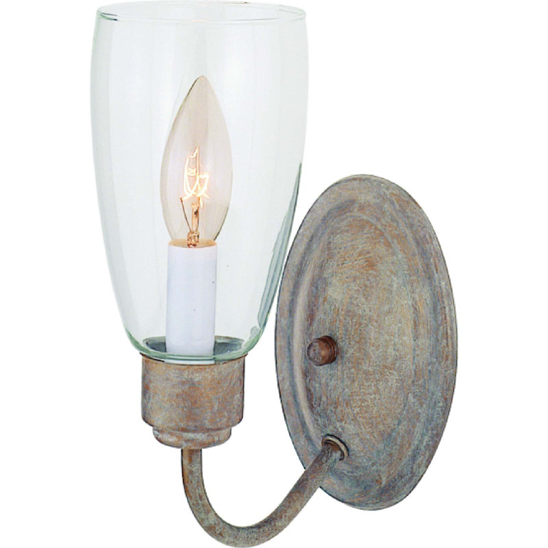 1-Light Indoor Prairie Rock Candelabra Wall Sconce Vanity Light with Clear Hurricane Glass Shade