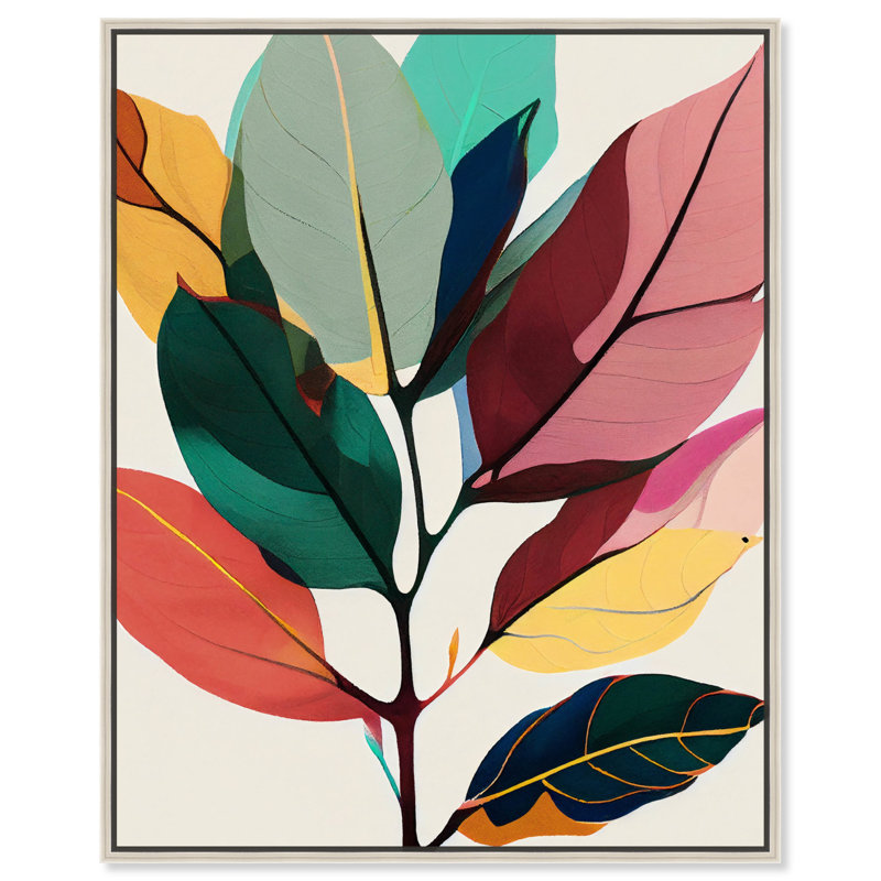 «Whimsical Leaves» sur toile, art abstrait inspiré par Art Remedy, Cadre argenté, H 25 po x l 21 po