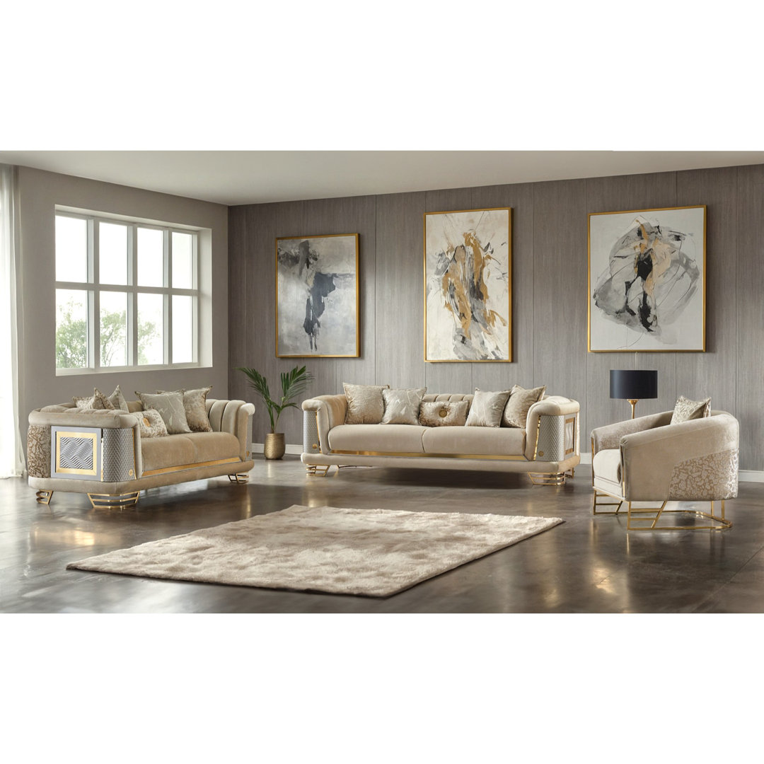Heink 3 - Piece Velvet Living Room Set Everly Quinn Upholstery