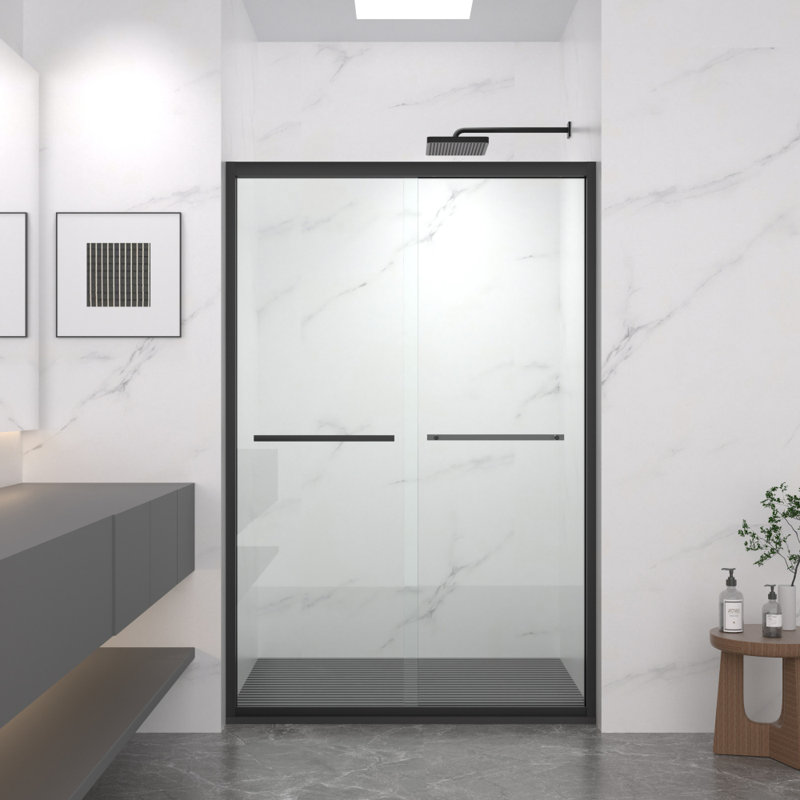 44-48"x72" Aluminum Frame Double Sliding Shower Door,Bypass Bathroom Sliding Door with Premium 5/16" (8mm) Clear Tempered Glass, Black Hardware Sliding Glass Shower Enclosure,Matte Black Finished