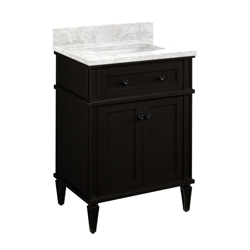 Elmdale 24" Freestanding Mahogany Single Basin Vanity Rectangular Undermount Sink, No Faucet Holes, Carrara Marble