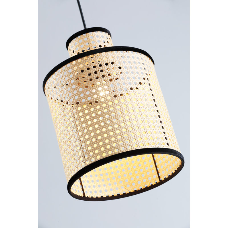 Nakuv 1 - Light Cane Rattan & Velvet Drum Boho Pendant, 53.78'' H x 9.84" W x 9.84" D