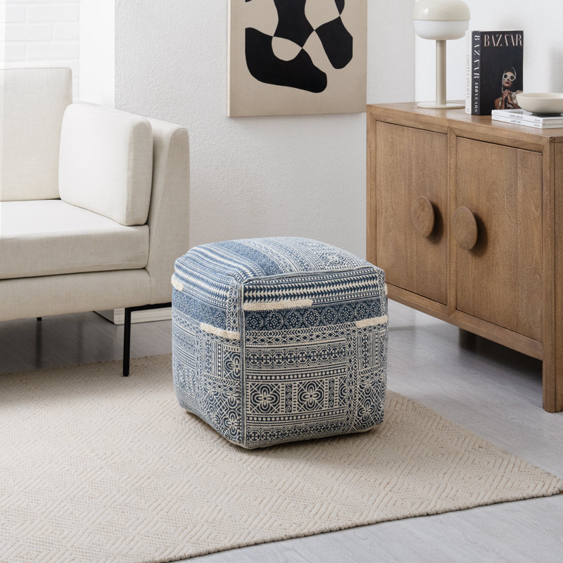 Repose-pieds Yinka, Bleu marine et coton blanc
