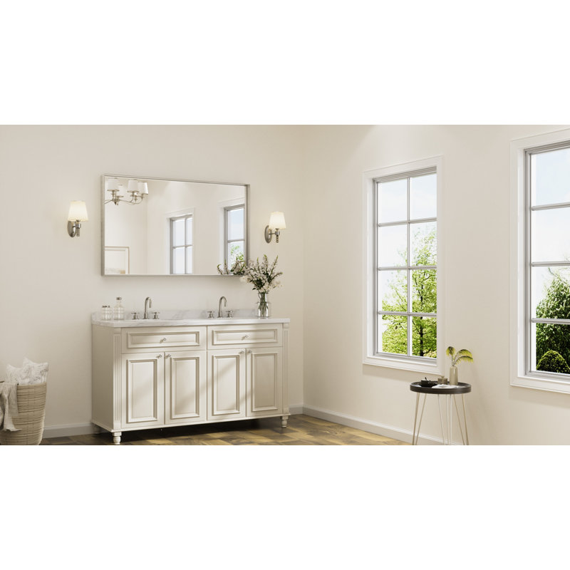 Rectangle Bathroom Vanity Mirror with Aluminum Frame and Tempered Glass, 48" x 30", Nickel