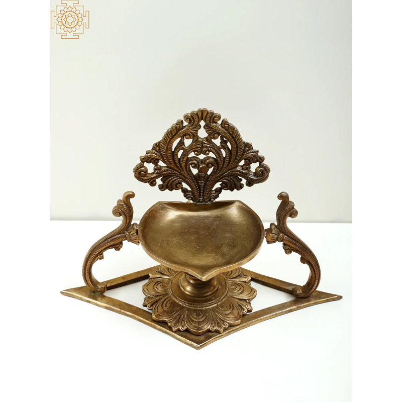 Lampe à mèche en bronze 10 "faite à la main Diya - Art traditionnel Hoysala, lampe à huile décorative pour décoration spirituelle et intérieure