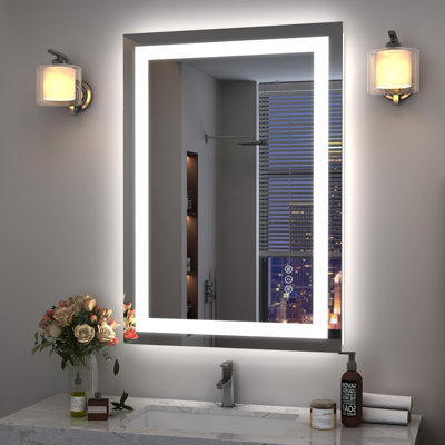 LED Bathroom Mirror with Anti-Fog, Backlit and Front Lighted Bathroom Mirrors For Wall
