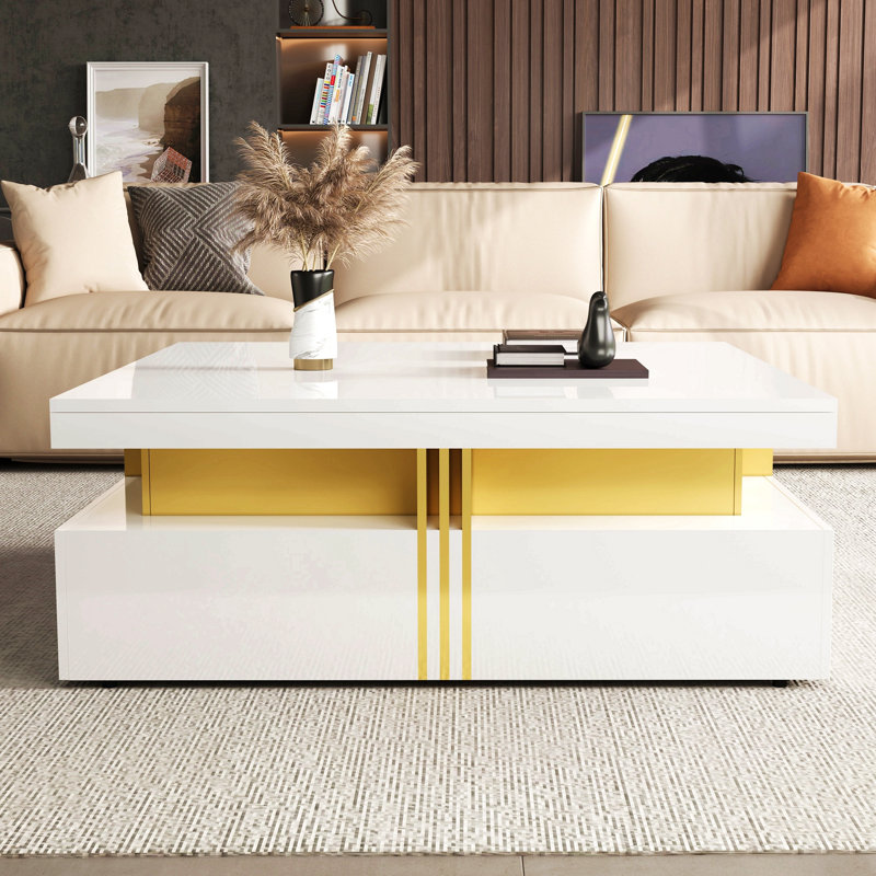 Table basse moderne avec rangement à 4 tiroirs 43,3 po Modern, Blanc lustré