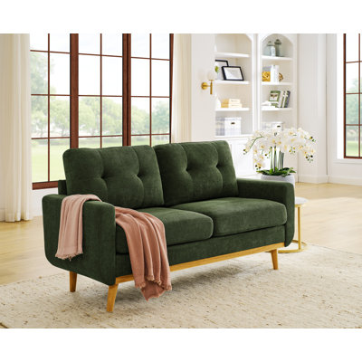 Tufted Loveseat, 2-Seat Sofa With Wooden Legs