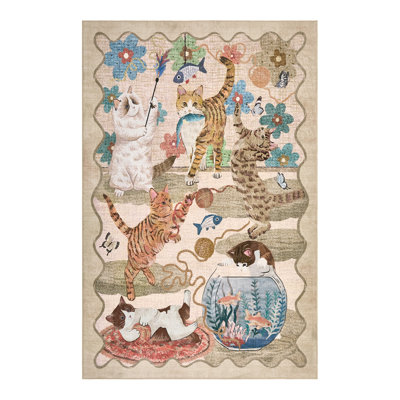 Tapis lavable à bords festonnés pour salon, chambre d'enfant, chambre à coucher - Tapis à poils courts antidérapant