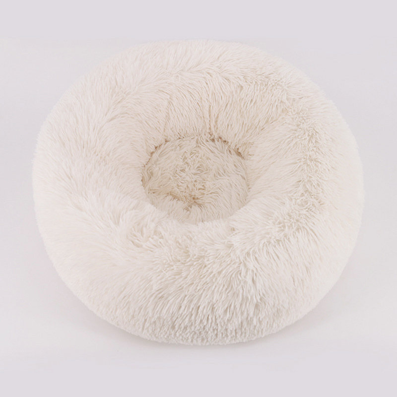 Almaguer Calming Round Donut Plush Dog Cuddler Bed, Large (70cm W x 70cm D), White