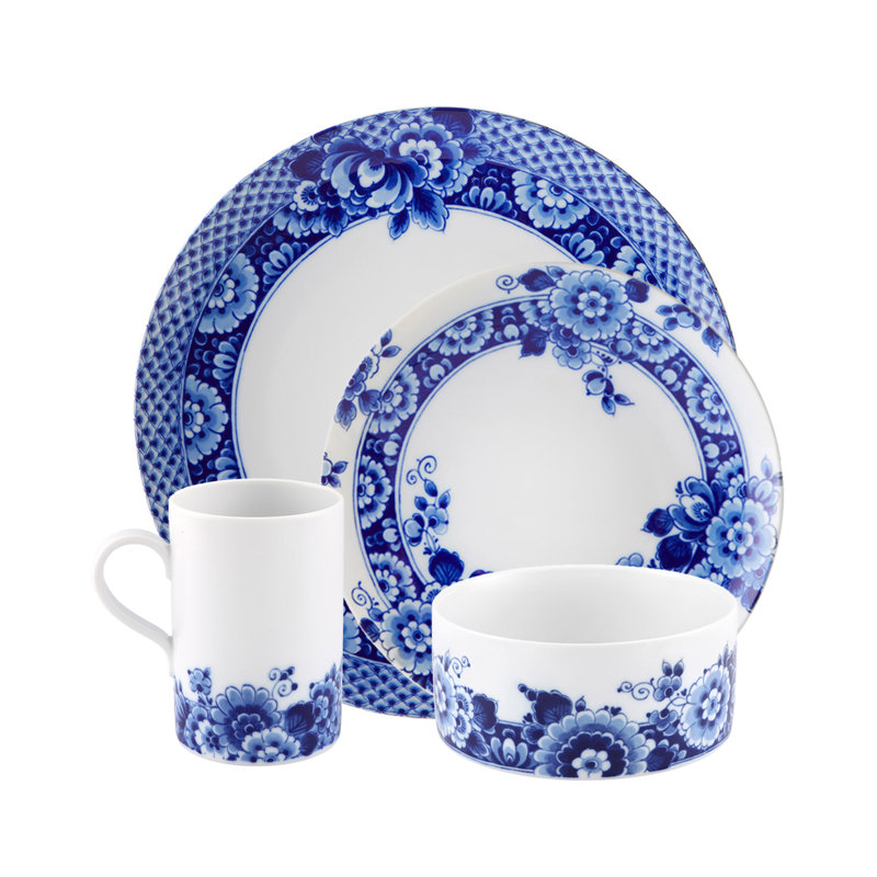 Vista Alegre Blue Ming Porcelain Floral Dinnerware Set, Service for 4