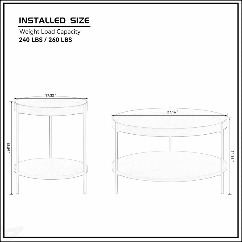 Ensemble de 2 tables basses rondes modernes à 2 niveaux pour salon, assemblage facile et conception peu encombrante