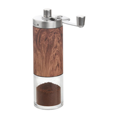 Moulin à café à grain de bois à main - Moulin à épices de voyage compact avec fenêtre transparente, corps en acier inoxydable résistant à la rouille pour la maison et le bureau