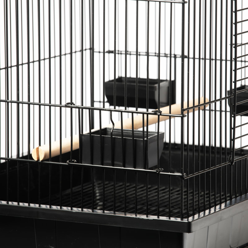 Black Square Roof Parrot Cage with Perches and Dishes
