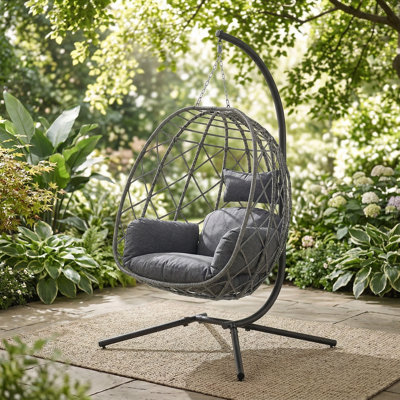 This Dark Gray, Egg-Shaped Double Swing Chair Features A Sturdy Frame And Soft Cushions, Making It Suitable For Both Indoor Bedrooms And Outdoor Gardens, Offering A Warm And Comfortable Experience.