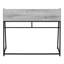 Bureau d'ordinateur de 48 pouces avec huche et tablettes ouvertes, plateau en stratifié gris froid et structure en métal noir, style contemporain moderne