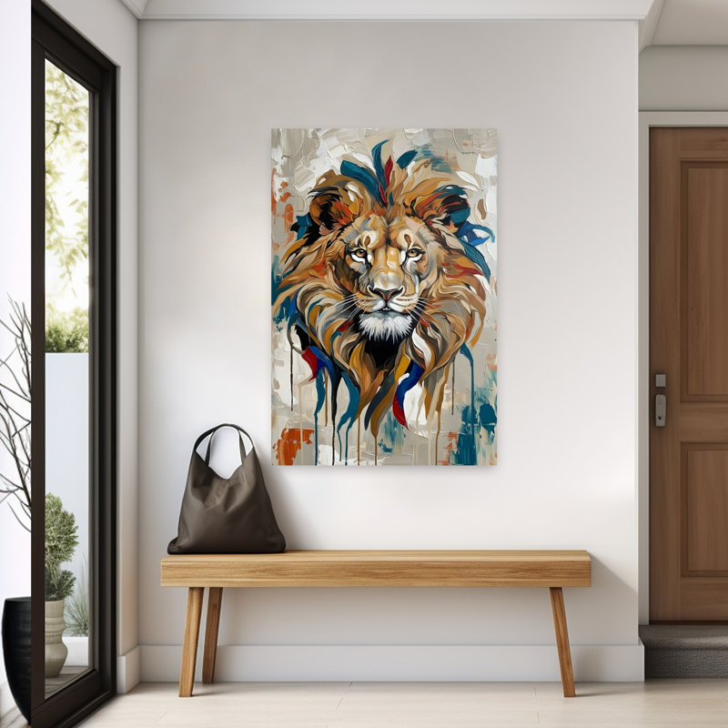Lion, art mural moderne contemporain abstrait, H 60 po x l 40 po
