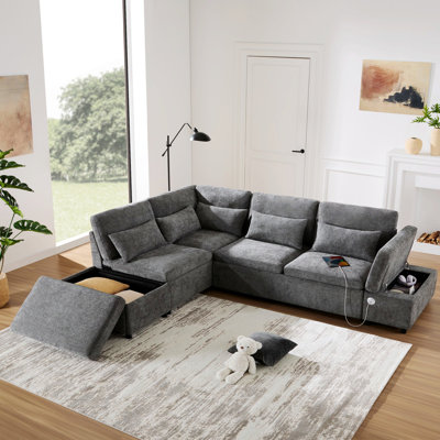 Canapé modulaire, canapé en L avec repose-pieds de rangement pour le salon