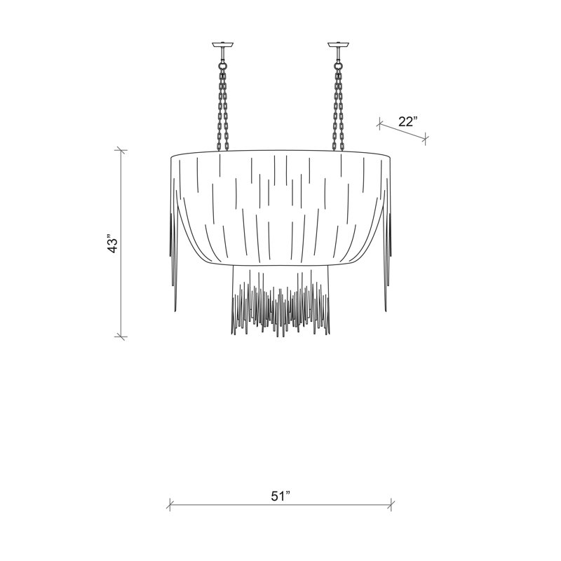 Leather Fringe Chandelier, 43" H x 51" W x 22" D, 4