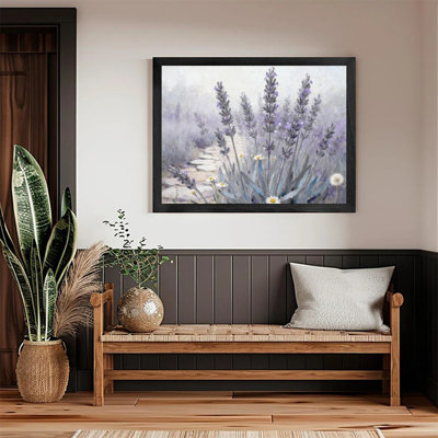 Black Framed Dreamy Lavender Blossom Impressionist Wall Art, Serene Purple Floral Landscape Framed Prints